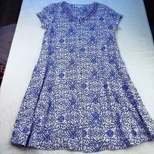 Go Softly Patio Zip Front Lounger Dress Beaded V-Neck purple White Size M